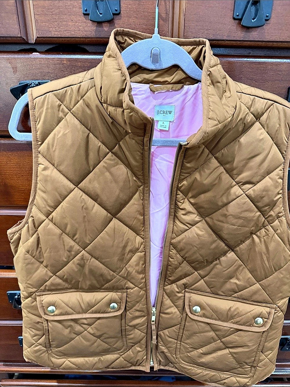 J.Crew Excursion Quilted Vest Brown & Pink Size Large
